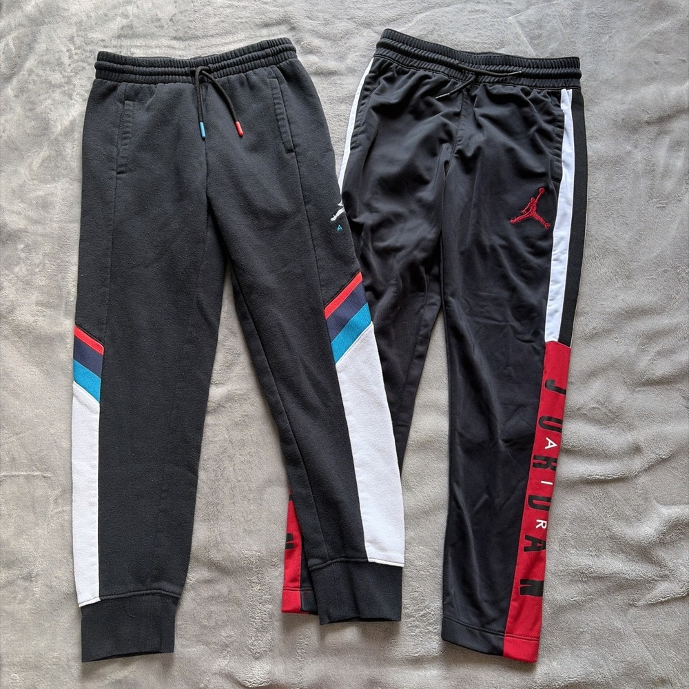 2 Jordan Joggers Youth Boys Sz Small 8-10 Black Jumpman Athletic Sweatpants - Picture 1 of 6